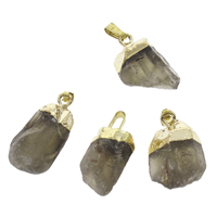 quartzo esfumacado pingente, with fiança de bronze, cromado de cor dourada, natural, Grade AAA, 10x16x12mm-15x25x10mm, Buraco:Aprox 2x4mm, 10PCs/Bag, vendido por Bag