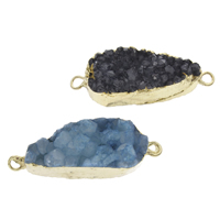 Druzy Connector Ice Quartz Agate with Brass Teardrop gold color plated natural & druzy style & 1/1 loop mixed colors Grade AAA - Approx 3mm Sold By Bag