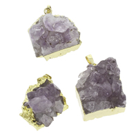 Pendentif Druzy Agate naturelle, agate quartz de glace, avec laiton caution, pepite, Placage de couleur d'or, le style Druzy, violet, grade AAA, 25x30x23mm-27x33x25mm, Trou:Environ 5x6mm, 10PC/sac, Vendu par sac