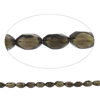 Grânulos de quartzo Smoky natural, quartzo esfumacado, Oval, naturais, facetada, Grade AAA, 12x20mm-15x25mm, Buraco:Aprox 2mm, Aprox 17PCs/Strand, vendido para Aprox 15 inchaltura Strand