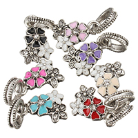 Sinc Alloy Flower Pendants, dath airgid antique plátáilte, cruan & le rhinestone, dathanna níos mó le haghaidh rogha, 22mm, 11x15x3mm, 9x2mm, Poll:Thart 6mm, 200ríomhairí pearsanta/Lot, Díolta De réir Lot