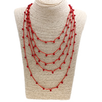 corail naturel collier, avec corde en nylon, laiton fermoir homard, 5 brins, rouge, 4mm, Longueur Environ 19.5 pouce, 12Strandstoron/lot, Vendu par lot