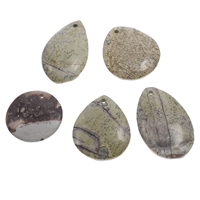 Kinesisk maleri Stone Pendel, 40x8mm-36x58x8mm, Hole:Ca. 1.5mm, 10pc'er/Bag, Solgt af Bag