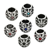 Zinc Alloy European Beads Drum antique silver color plated without troll & with rhinestone nickel lead & cadmium free Approx 5mm Sold By Lot