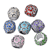 Zinc Alloy European perler, Drum, antik sølv farve forgyldt, uden trold & emalje & med rhinestone, flere farver til valg, nikkel, bly & cadmium fri, 11x10x10mm, Hole:Ca. 5mm, 100pc'er/Lot, Solgt af Lot