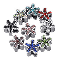 Zinc Alloy European perler, Flower, antik sølv farve forgyldt, uden trold & med rhinestone, flere farver til valg, nikkel, bly & cadmium fri, 12x8mm, Hole:Ca. 5mm, 100pc'er/Lot, Solgt af Lot