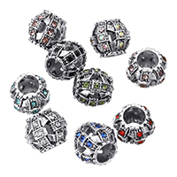 Zinklegering European Beads, Zinc Alloy, Drum, antiek zilver plated, met strass, meer kleuren voor de keuze, nikkel, lood en cadmium vrij, 11x10x10mm, Gat:Ca 5.5mm, 200pC's/Lot, Verkocht door Lot