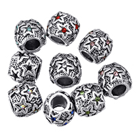 Zinklegering European Beads, Zinc Alloy, Drum, antiek zilver plated, zonder troll & met strass, meer kleuren voor de keuze, nikkel, lood en cadmium vrij, 11x9.50x11mm, Gat:Ca 5mm, 200pC's/Lot, Verkocht door Lot