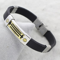 Silikone Armbånd, Stainless Steel, med Silicone, forgyldt, 38x13x6mm, Solgt Per Ca. 7.5 inch Strand