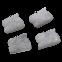 Rose Quartz Pendel, med messing kaution, Kanin, platin farve forgyldt, 25x18x13mm, Hole:Ca. 2x5mm, 10pc'er/Bag, Solgt af Bag