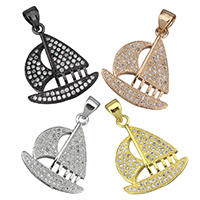 Cubique Pendentif en laiton zircon pavent, Bateau à voile, Placage, modèle nautique & pavé de micro zircon, plus de couleurs à choisir, protéger l'environnement, sans nickel, plomb et cadmium, 17.50x22x2.50mm, Trou:Environ 3.5x5mm, 10PC/lot, Vendu par lot