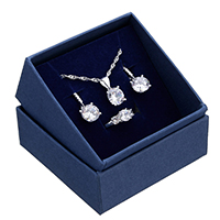 925 Sterling Silver Jewelry Set, anello dito & orecchino & Collana, 925 argento sterlina, con zirconi cubici, 6mm, 9x10.5x6.5mm, 9x22.5x6.5mm, Foro:Appross. 4.5x5.5mm, Misura:6, Lunghezza Appross. 18 pollice, Venduto da set