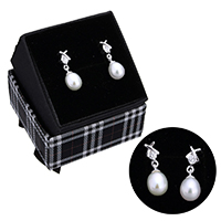 Sladkovodní Pearl náušnice, 925 Sterling Silver, s Sladkovodní Pearl, přírodní, bez krabice & micro vydláždit kubické zirkony, 7.5x12.5mm, 20mm, Prodáno By Pair