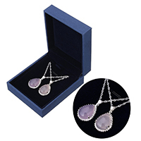 Sterling Silver Κολιέ, 925 Sterling Silver, με Rose Quartz, Teardrop, φυσικός, χωρίς κουτί & μικρο ανοίξει κυβικά ζιρκονία, περισσότερα χρώματα για την επιλογή, 21x22.50x13mm, Τρύπα:Περίπου 4x5mm, Sold Per Περίπου 18 inch Strand