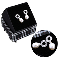 Freshwater Pearl Earrings 925 Sterling Silver with Freshwater Pearl natural without box & micro pave cubic zirconia Sold By Pair