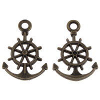 Zinc Alloy Ship Wheel \x26amp; Anchor vedhæng, antik bronze farve forgyldt, nautiske mønster, bly & cadmium fri, 14x20x2mm, Hole:Ca. 2mm, Indvendig diameter:Ca. 1mm, Ca. 500pc'er/KG, Solgt af KG