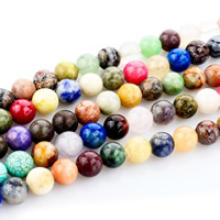 Smíšené Gemstone Korálky, Drahokam, Kolo, přírodní, různé velikosti pro výběr, Otvor:Cca 1mm, Délka Cca 15 inch, Prodáno By Lot