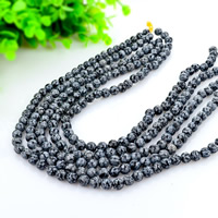 Perles obsidiennes flocon de neige, obsidien flocon de neige, Rond, naturel, normes différentes pour le choix, noire, Trou:Environ 1mm, Longueur Environ 15 pouce, Vendu par lot