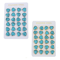 Turkoois oorbellen, Roestvrij staal, met Synthetische Turquoise, Hart, plated, meer kleuren voor de keuze, 14x16mm, 12paren/Bag, Verkocht door Bag