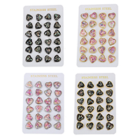 Shell Earrings Stainless Steel with Shell Heart plated natural & epoxy gel Sold By Bag