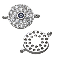 Male Connector Eye, ottone, Cerchio piatto, placcato platino, modello malocchio & Micro spianare cubic zirconia & smalto & 1/1 anello del connettore, assenza di nichel,piombo&cadmio, 15x10x2mm, Foro:Appross. 1.5mm, 30PC/lotto, Venduto da lotto