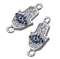 Male Connector Eye, ottone, Evil Eye Hamsa, placcato platino, gioielli Islam & Micro spianare cubic zirconia & 1/1 anello del connettore, assenza di nichel,piombo&cadmio, 7.50x16x2mm, Foro:Appross. 2x1.5mm, 50PC/lotto, Venduto da lotto