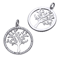 Terningformet Zirkon Micro Pave Messing vedhæng, Tree, platineret, Micro Pave cubic zirconia & hule, nikkel, bly & cadmium fri, 45x48x2mm, Hole:Ca. 3.5x3.5mm, 10pc'er/Lot, Solgt af Lot