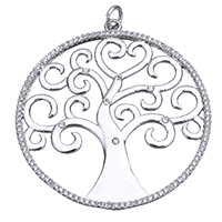 Terningformet Zirkon Micro Pave Messing vedhæng, Tree, platineret, Micro Pave cubic zirconia & hule, nikkel, bly & cadmium fri, 45x48x2mm, Hole:Ca. 4x4mm, 10pc'er/Lot, Solgt af Lot