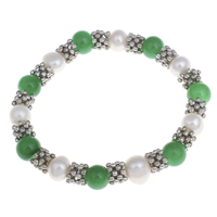 Fionnuisce saothraithe Pearl Bracelet, Pearl Fionnuisce, le Agate Glas & Sinc Alloy, dath platanam plátáilte, nádúrtha, 7-8mm, Díolta Per Thart 7 Inse Snáithe