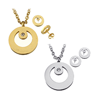 Strass Stainless Steel Jewelry Set, oorbel & halsketting, Roestvrij staal, Rond plat, plated, ovale keten & met strass, meer kleuren voor de keuze, 16x19x2mm, 2x2.5x0.5mm, 12x13mm, Lengte Ca 20 inch, Verkocht door Stel