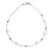 Zoetwater gekweekte parel armband, Zoetwater Parel, met Messing & Tiger Tail Wire, Aardappel, platinum plated, natuurlijke, 5-6mm, Per verkocht Ca 17 inch Strand