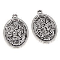 Alliage de zinc plate ronde pendentifs, ovale plat, Plaqué de couleur d'argent, sans plomb et cadmium, 16x26x3mm, Trou:Environ 1mm, Environ 1600PC/sac, Vendu par sac