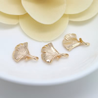 Colgantes de la joyería de cobre amarillo, metal, hoja del Ginkgo, chapado en oro de 24 K, libre de níquel, plomo & cadmio, 14x16mm, agujero:aproximado 2mm, 30PCs/Grupo, Vendido por Grupo