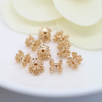 Mässing Bead Cap, 24K guldpläterad, dubbelsidig, nickel, bly och kadmium gratis, 6x5mm, Hål:Ca 1.3mm, 30PC/Lot, Säljs av Lot