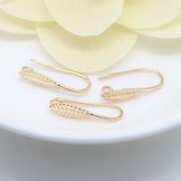 Crochet en laiton boucle d'oreille, Plaqué d'or 24K, avec boucle, protéger l'environnement, sans nickel, plomb et cadmium, 21x8mm, Trou:Environ 2mm, 30pairescouple/lot, Vendu par lot