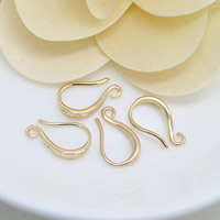 Blås Hook Earwire, Mässing, 24K guldpläterad, med ögla, nickel, bly och kadmium gratis, 9x15mm, Hål:Ca 1mm, 50Pairs/Lot, Säljs av Lot