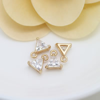 Cubic Zirconia (CZ) Messing Vedhæng, Triangle, 24K forgyldt, med cubic zirconia, nikkel, bly & cadmium fri, 8x9.50x4mm, Hole:Ca. 1.5mm, 10pc'er/Lot, Solgt af Lot