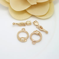 Chiusura Toggle in ottone, Rose, 24k oro placcato, assenza di nichel,piombo&cadmio, 5x21mm, 12.5x18mm, Foro:Appross. 1.5mm, 20Setsinsieme/lotto, Venduto da lotto