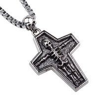 Zinc Alloy Jewelry Necklace with iron chain Cross platinum color plated with skull pattern & box chain & blacken nickel lead & cadmium free Sold Per 21.5 Inch Strand