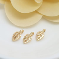 Hollow pendenti in ottone, Foglia, 24k oro placcato, cavo, assenza di nichel,piombo&cadmio, 6x11x2mm, Foro:Appross. 2mm, 50PC/lotto, Venduto da lotto