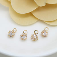 Cubic Zirkonia (CZ) Messing Anhänger, 24 K vergoldet, mit kubischem Zirkonia, frei von Nickel, Blei & Kadmium, 6x10mm, Bohrung:ca. 2mm, 20PCs/Menge, verkauft von Menge