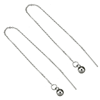 acier inoxydable boucles d'oreilles chaîne, Rond, couleur originale, 1x1.5x0.5mm, 5x8x5mm, 1mm, 140mm, 10pairescouple/lot, Vendu par lot