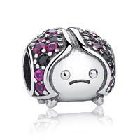 An Téalainn Sterling Silver European Bead, Ladybug, micrea réiteach zirconia ciúbach, 12.80x10.50mm, Poll:Thart 5mm, Díolta De réir PC