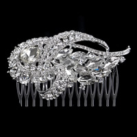 Bridal capelli decorativo Comb, lega in zinco, with cristallo, placcato color argento, per la sposa & sfaccettati & con strass, assenza di piombo & cadmio, 90x60mm, 5PC/borsa, Venduto da borsa