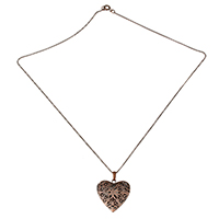 Fashion Locket halskæde, Messing, Heart, antik kobber farve belagt, twist oval kæde & hule, nikkel, bly & cadmium fri, 25.5x26x7mm, 32mm, 1x0.5mm, Indvendig diameter:Ca. 19x14mm, Længde Ca. 17.6 inch, 10Strands/Lot, Solgt af Lot