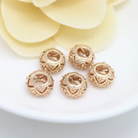 PERLINE European in ottone, Tamburo, 24k oro placcato, senza filo & cavo, assenza di nichel,piombo&cadmio, 11x6mm, Foro:Appross. 5mm, 30PC/lotto, Venduto da lotto