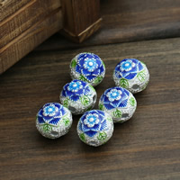 Sterling Silver Cloisonne Beads, Babhta, lámhdhéanta, 12mm, Poll:Thart 2mm, Díolta De réir PC