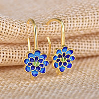 Sterling Silver Cloisonne Hook earring, Flower, lámhdhéanta, le lúb, 11x24x2mm, Poll:Thart 1.5mm, Díolta De réir Péire