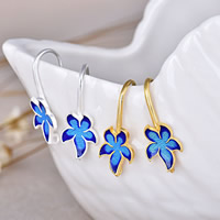 Sterling Silver Cloisonne Hook earring, Flower, lámhdhéanta, le lúb, dathanna níos mó le haghaidh rogha, 10x25x3mm, Poll:Thart 1.5mm, Díolta De réir Péire