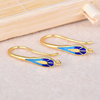 Sterling Silver Cloisonne Hook earring, Teardrop, lámhdhéanta, le lúb, 5x26x2mm, Poll:Thart 1.5mm, Díolta De réir Péire